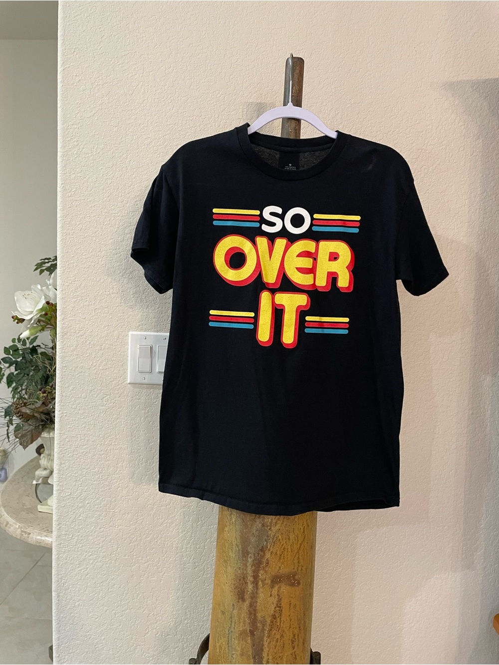UNISEX Black Graphic Humor Tee - "So Over It" RETRO Size M